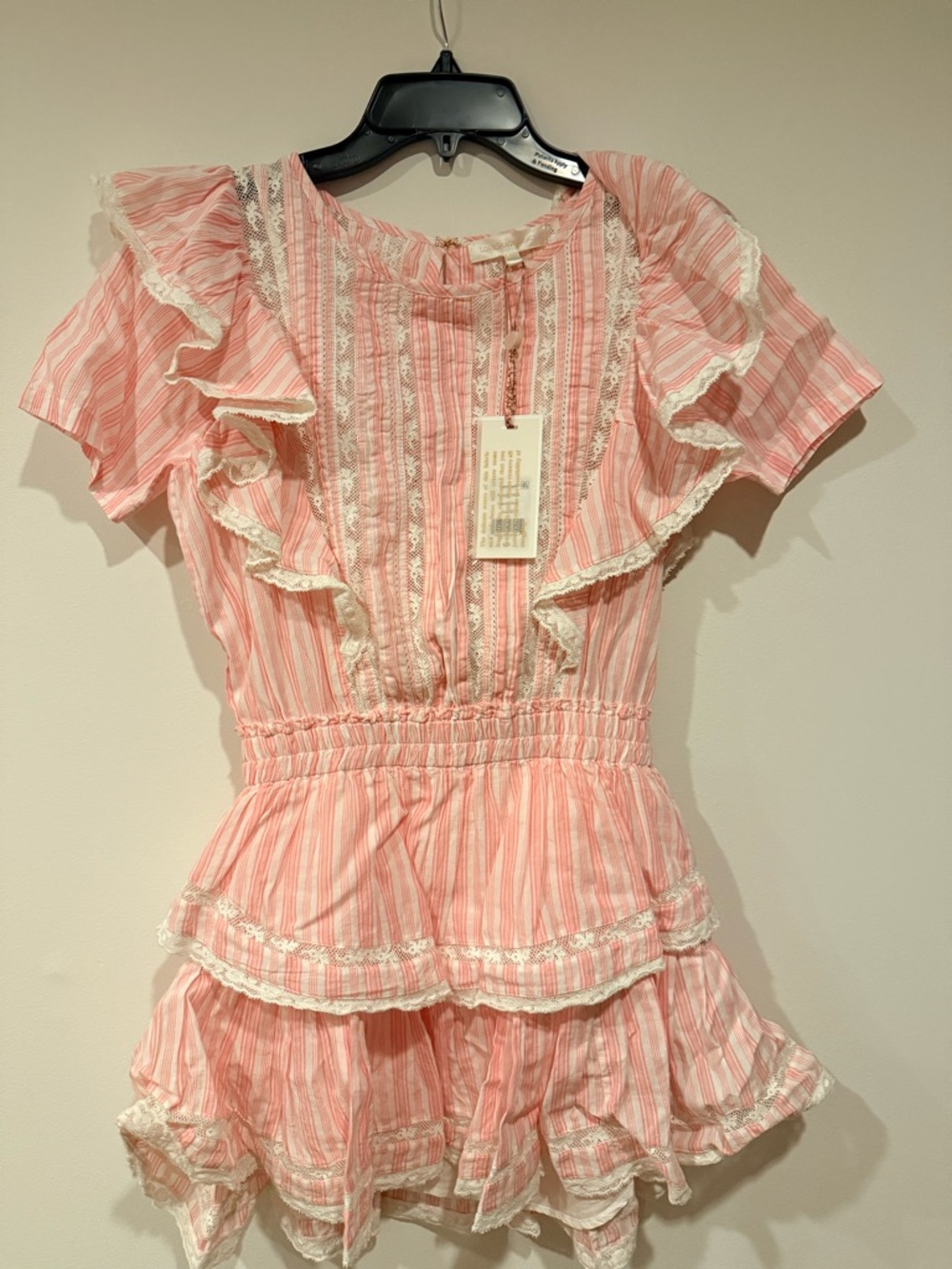 LoveShackFancy Pink and White Ruffled Striped Dress